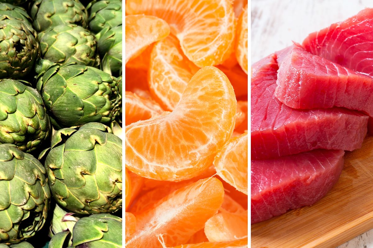 Productos de temporada: alcachofa, mandarina y atún
